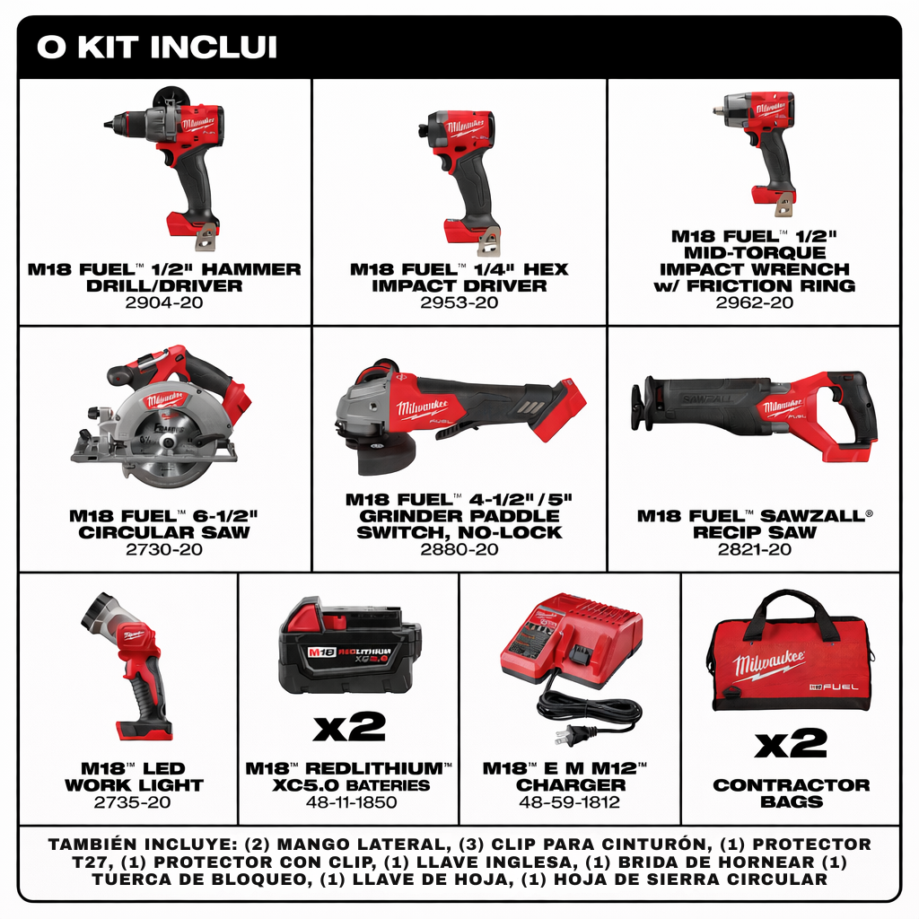 KIT MILWAUKEE – 7 HERRAMIENTAS PROFESIONALES