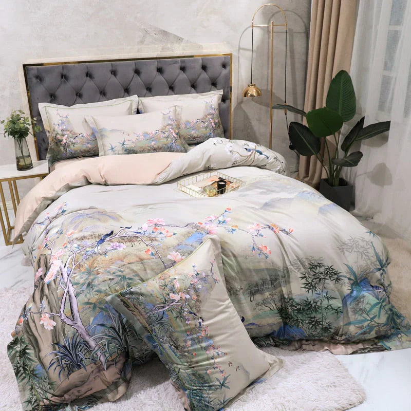 Juego de cama de lujo de 4 piezas en 100 % algodón egipcio de 600 hilos
