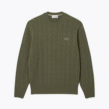 LC Cable Knit Carded Wool Crew Neck Sweater