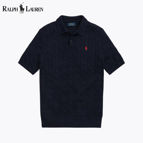 RL Cable-Knit Cotton Polo-Collar Sweater