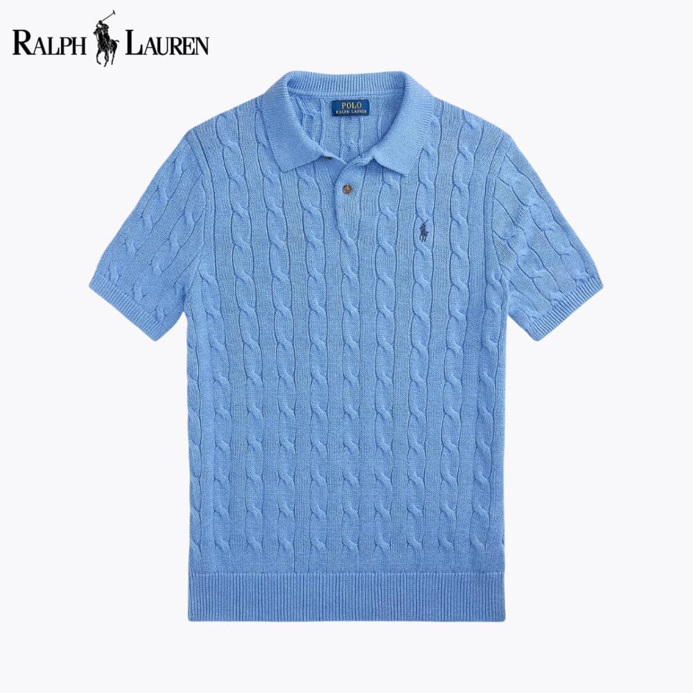 RL Cable-Knit Cotton Polo-Collar Sweater