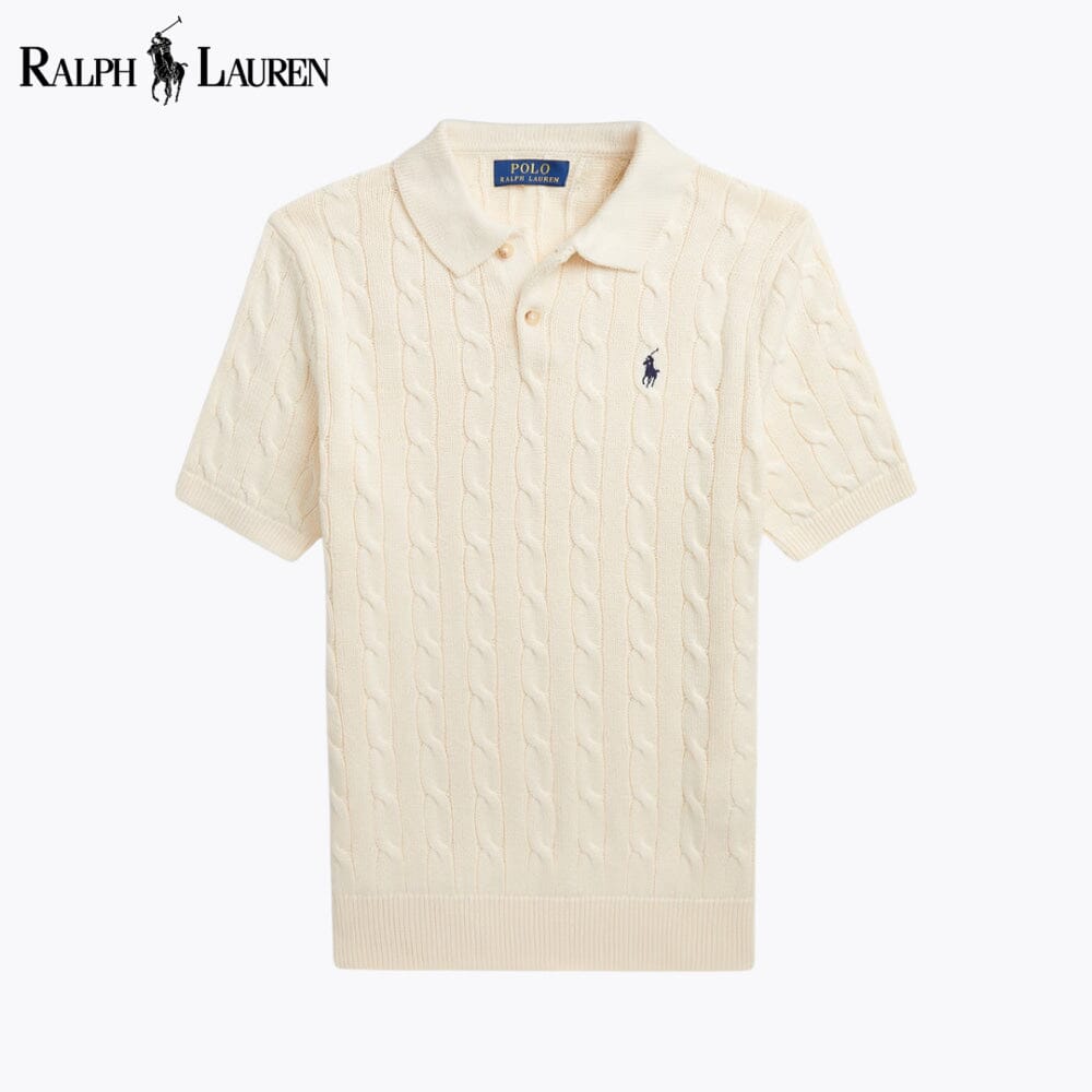 RL Cable-Knit Cotton Polo-Collar Sweater