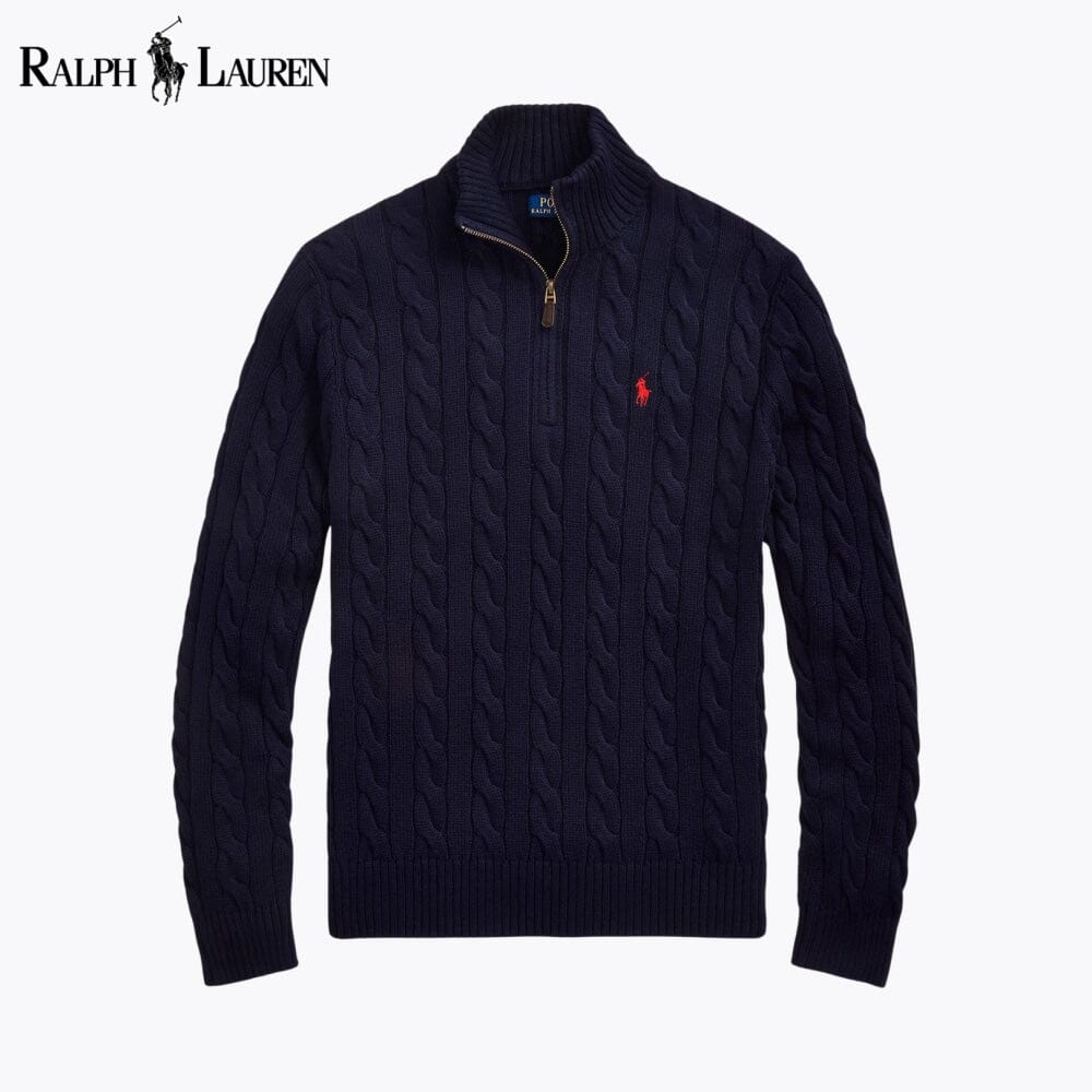 RL Chunky Cable-Knit Cotton Quarter-Zip Sweater