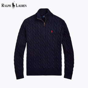 RL Chunky Cable-Knit Cotton Quarter-Zip Sweater